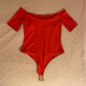 Alix NYC SAMPLE red off the shoulder red bodysuit